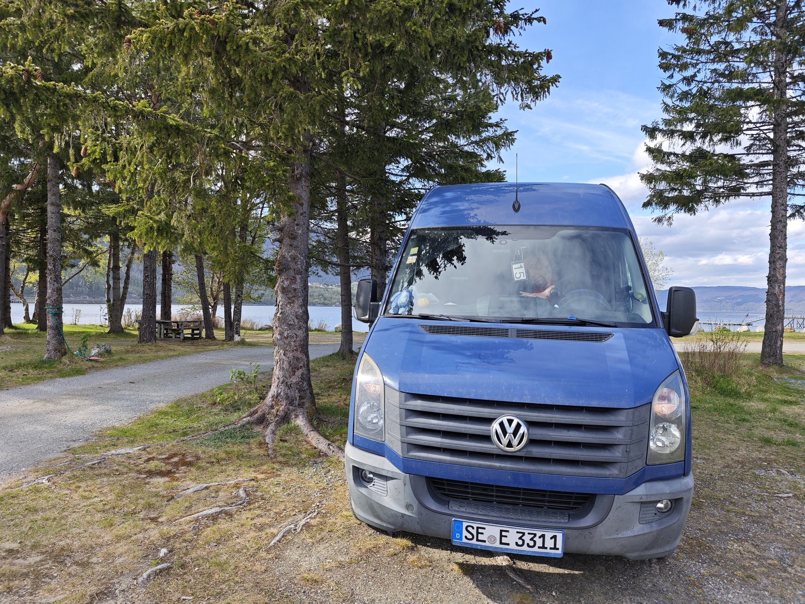 Unser Platz unter dem Baum im Rognan Fjordcamp